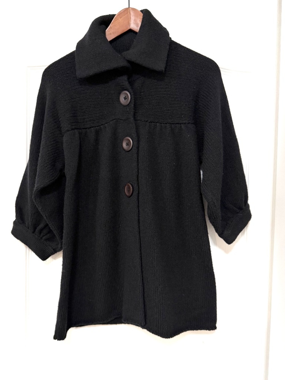 Vince Black Wool Blend Babydoll Knit Cardigan Sweater Size M